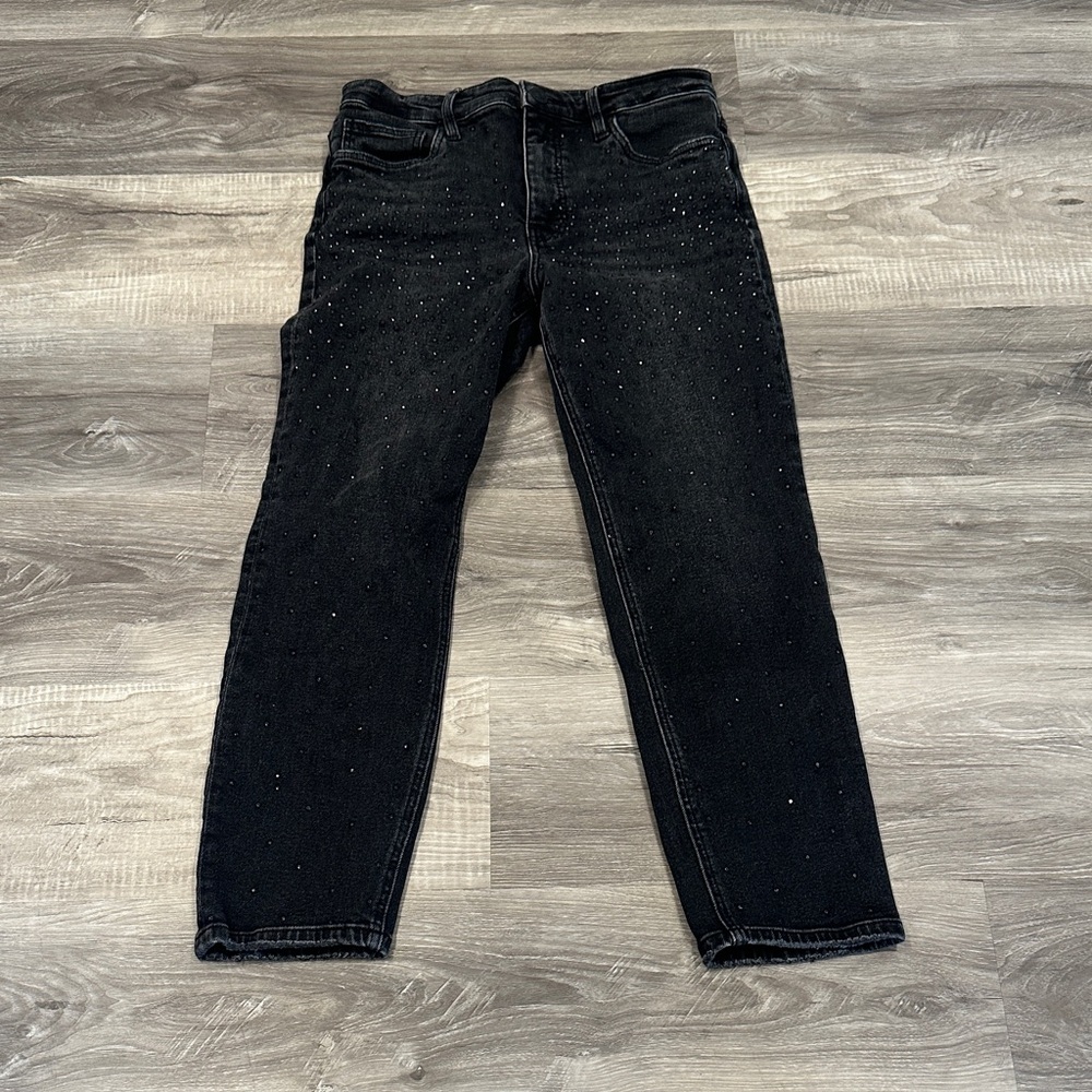 Kut From the Kloth Rachael Fab Ab Mom Jean High Rise 6 Black Rhinestone EUC